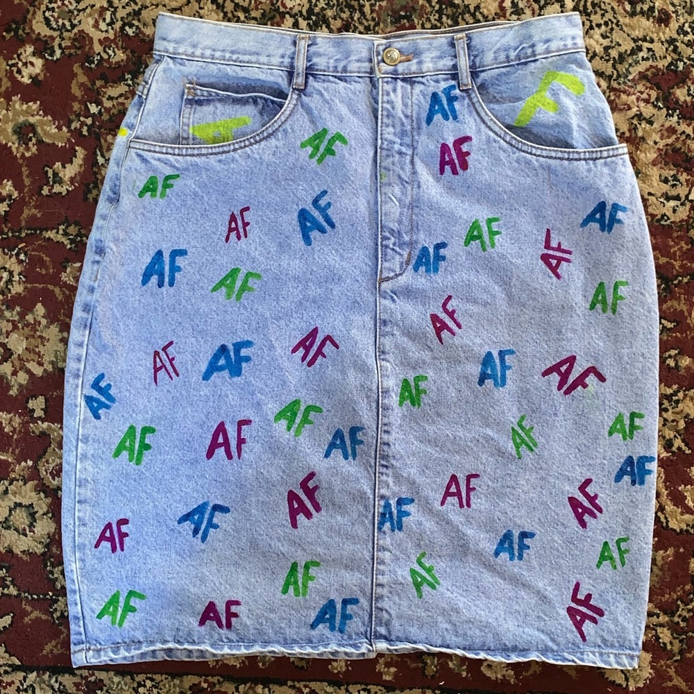 Vintage BILL BLASS Denim Jeans AF Logo Skirt Sz 14